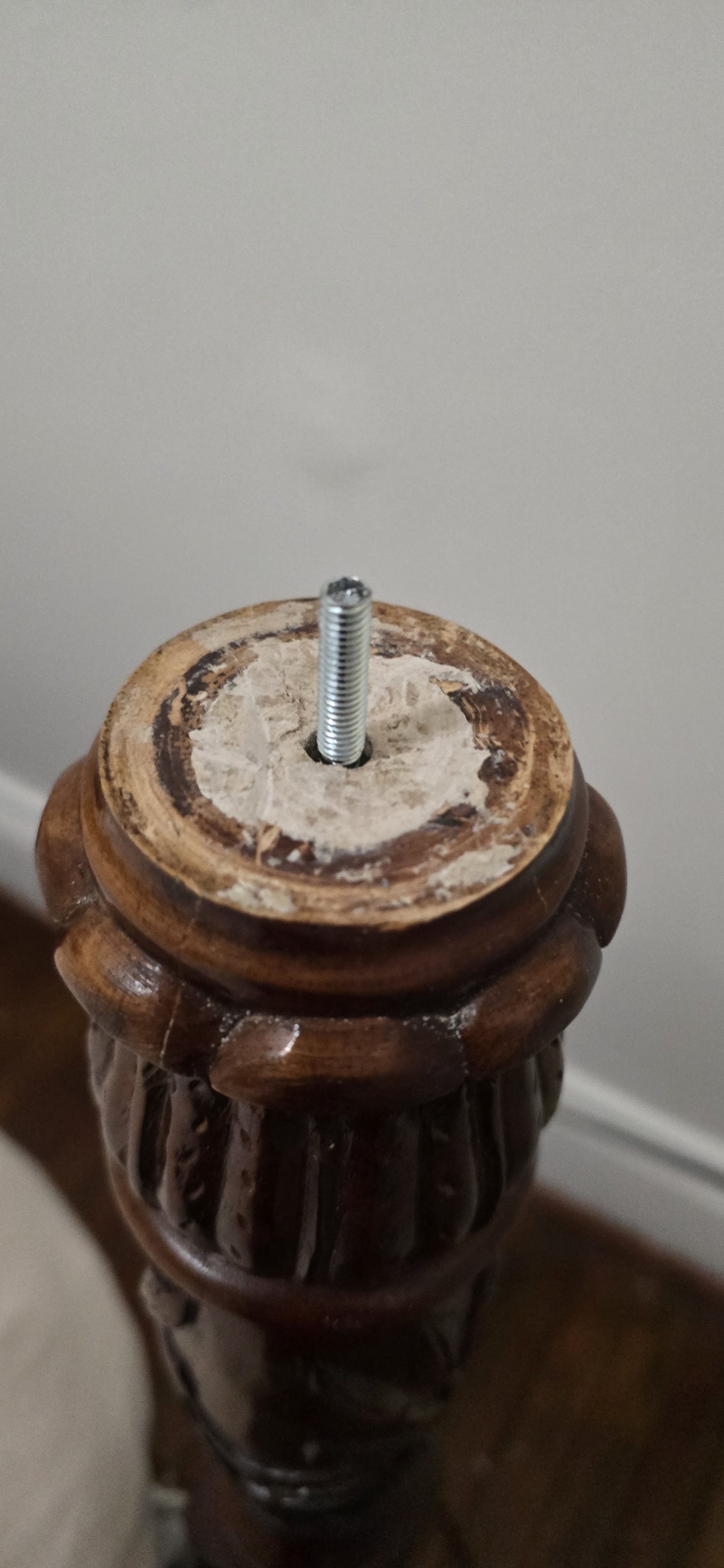 Repaired bedpost joint with a new threaded connection installed